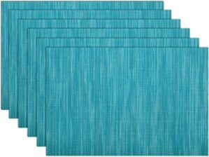 SHACOS Woven Vinyl Placemats Set of 6 Wipe Clean Wasahble Place Mats for Dining Table Heat Resistant Non Slip Table Mats (6, Teal Blue)