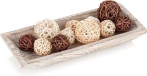 Hanobe Decorative Wood Dough Bowl: Long Wooden Bowl for Entry Way Table Home Decor – Coffee Table Decor for Living Room – Dining Table Centerpiece Decor, White