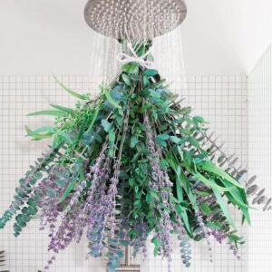 65 Pcs Mix Dried Eucalyptus Stems & Lavender Bundle for Shower, 17″ Natural Real Preserved Eucalyptus Leaves Greenery, Lavender for Hanging Shower Plants, Flower Arrangements, Vase Decor