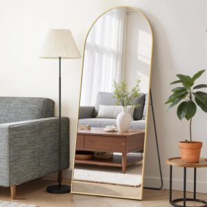 Mirror Full Length 64″x21″ Full Body Floor Mirror with Stand, Shatterproof Glass, Aluminum Alloy Frame, Free Standing Wall Mounted or Leaning Arched Mirrors for Bedroom Living Room Entryway