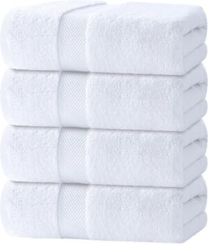 White Classic Luxury Bath Towels Set of 4 Large – 700 GSM Turkish Cotton Ultra Soft Bath Towels 27×54 | Highly Absorbent and Quick Dry | Hotel Towels for Bathroom Luxury, Plush Shower Towels, White