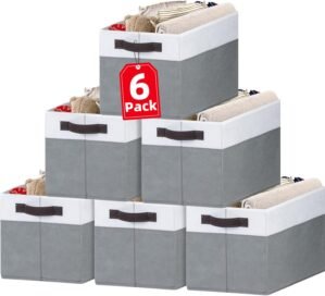 Criusia Closet Organizers and Storage Baskets – 6 Pack Shelf Organizer Bins with Handles – Clothes Storage Bins for Bedroom Nursery Home Closet Organization – Blanket Toy Storage Organizer