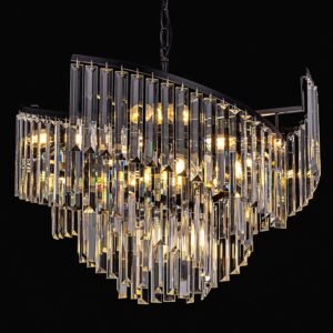 TOCHIC Modern Black Crystal Chandelier for Dining Room, 24″ 7-Light Farmhouse Ceiling Light Fixture with Spiral Design, Pendant Light Fixtures for Living Room, Entryway, Foyer, Kitchen Island