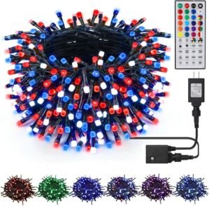 LJLNION 98.5ft Christmas Lights Color Changing with Remote, 300 LED RGB Fairy String Lights Halloween Decorative Lights, 8 Lighting Modes & Timer, Plug in Indoor Outdoor Xmas Wedding Party Decor