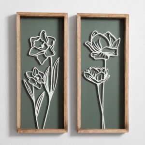 3D Floral Green Wall Art (Set of 2) Lightweight, Wooden Ready-to-Hang Boho Framed Wall Art for Bathroom, Bedroom, Living Room or Office – Premium Sage Green Farmhouse Decor – Gift-Boxed