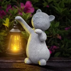 RICHIE Statues for Garden Decor，Solar Cat Outdoor Statues Outside Decor for Yard Art Lawn Ornaments Porch Patio Balcony Hoe House – Birthday for Grandma Mom Women