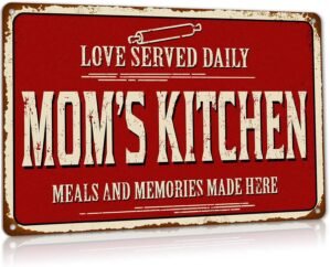 Rustic Kitchen Wall Decor Old Country Aluminum Metal Sign, 12 x 8 inches Home Dining Room Decor – Mom’s Kitchen