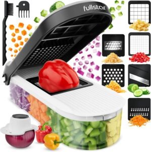 Fullstar Core Vegetable Chopper – Chop and Slice Lid – Food Chopper with Container, Veggie Chopper, Fruit Slicer, Onion Dicer – Meal Prep Essential – Kitchen Gadgets and Gifts (6-in-1, White/Black)