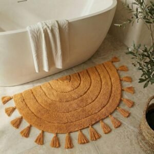 Beautiful Boho Rug with Tassels for Your Bathroom – Soft Half Circle 100% Cotton Mat Fits Perfectly Into Your Home – A Cute, Non-Slip and Absorbent Crochet Rug Ideal to Enhance Any Bath/Bedroom Decor