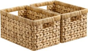 StorageWorks Wicker Basket, Baskets for Organizing, Storage Basket with Built-in Handles, Water Hyacinth Shelves (Medium 2-Pack, Natural Hyacinth)
