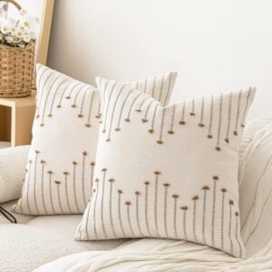 LILEPOY Boho Throw Pillow Covers 18×18 Set of 2 Neutral Decorative Textured Cushion Case Farmhouse Pillowcase Modern Square Pillow Covers for Sofa,Couch, Living Room,Beige and Brown