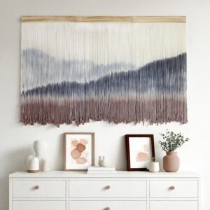 AKSWSHO Macrame Wall Hanging, Extra Large Mountain Dip-Dye Handmade Cotton Tapestry 59.06″ x 38.19″, Oversized Boho Wall Décor for Living Room Bedroom Studio Entryway, Serene Handcrafted Home Gift