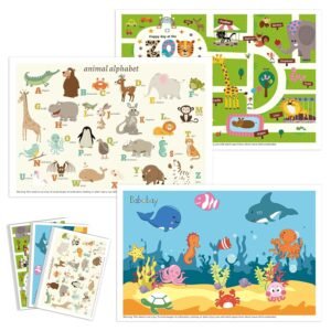 Babebay Disposable Placemats for Baby, 60 Pack Sticky Toddler Placemat for Restaurants, Dining Table, Party, Travel, 12″ x 18″ with 3 Designs