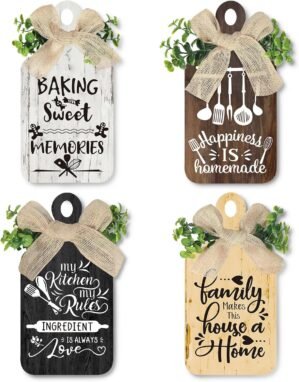 Arquiel 4Pcs Wooden Wall Art Decor Farmhouse Kitchen Rules Wood Hangings Rustic Decor (5.5 x 11 Inches)