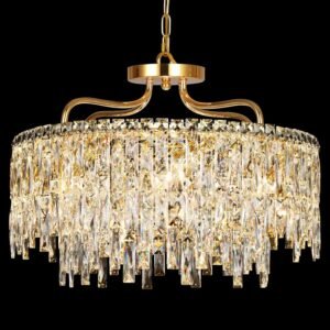 Gold Crystal Chandeliers for Dining Room Light Fixture, 24″ Modern Round Chandeliers，8 Lights Luxury Ceiling Pendant Ceiling Lighting for Dining Room Bedroom Entryway Foyer Staircase