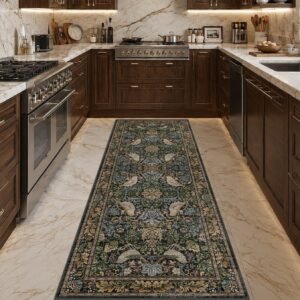 Floral Kitchen Runners – 2×6 Runner Rug for Hallway Bathroom Laundry Room Bedroom Beside Bed Entryway, Boho Birds Leaves Patterned Non Slip Low Pile Washable Rugs