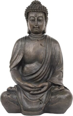 Alpine Corporation 15″ Tall Indoor/Outdoor Meditating Buddha Statue, Tabletop Garden Decor, Bronze