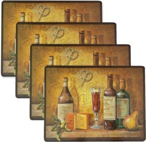 Benson Mills Cork Placemats Set of 4, Thick Cork Place Mats for Kitchen and Dining Tables, Easy Clean Table Mats (12″ x 16″ Rectangular Set of 4, Bordeaux Wine)