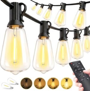 Outdoor Lights String Patio Outside – 100ft 30M LED Waterproof Light – Hanging Lighting ST38 Shatterproof Edison Bulb Deck Backyard Gazebo Balcony Party Bistro Cafe Pergola Garden Yard Porch Dimmable