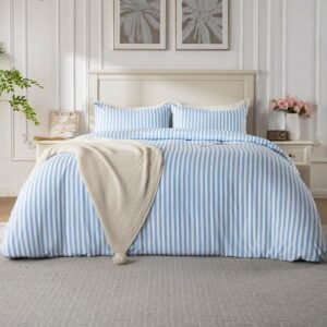 ROSE&RISY Duvet Cover Set Queen Size, Blue Striped Comforter Cover with Button Closure, Breathable and Cooling, Includes 1 Duvet Cover, 2 Pillowcase, No Comforter, (Blue Stripe, Queen)