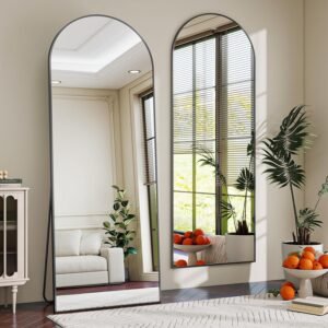 56″ x 21″ Arch Full Length Mirror – Floor Full Body Mirror with Aluminum Frame – Standing, Leaning or Hanging, for Bedroom, Living Room, Black