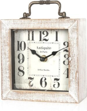 Retro Desk Clock, White Vintage Wooden Table Clock, | Mantel Clock, Living Room Bedroom Shelf Decoration, Farmhouse Decor