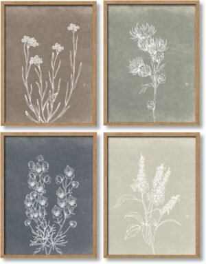 Heiple Framed Boho Wall Art Set of 4 Wooden Wall Art for Rustic Vintage Farmhouse Home Living Room Bedroom Bathroom Kitchen Wall Decor (Brown, 12″x16″)