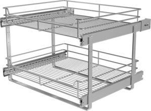 JOWBOOW 2-Tier Cabinet Pull Out Shelves (20″ W x 22″ D), Slide Out Shelves for Kitchen Cabinets, Metal Pots and Pans Organizer for Under Cabinet
