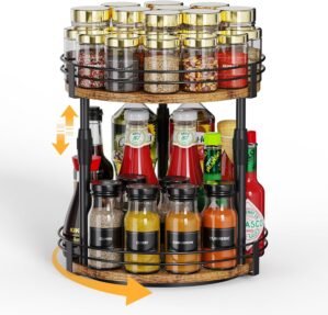 Across-Star Lazy-Susan-Organizer-Spice-Rack, Rotating Spice Organizer For Cabinet Pantry, Seasoning Holder Spice Shelf With Adjustable Height, Kitchen Counter Shelf Countertop Organizer