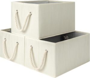 StorageWorks Storage Baskets for Shelves, Fabric Storage Bins, Closet Organization and Storage Basket, Foldable Organizer Bins for Clothes, Beige, White & Ivory, Large, 3-Pack