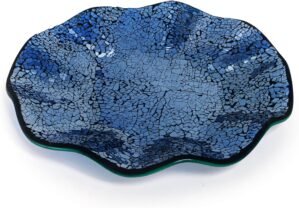 TOPZEA Centerpiece Bowl, 11.6″ Decorative Mosaic Glass Bowl with Ruffle Edge, Luxury Home Decor for Living Room, Dining Table, Coffee Table, Entryway, Wedding Party Decoration, Housewarming, Blue