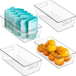 Simple Houseware 4 Pcs Pantry Clear Bin Storage Organizer, 14″ x 7″ x 3.75″