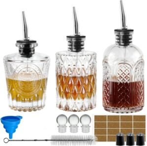 Syrup Bottle Set of 3 – Syrup Dispenser with Leak-Proof Lids Pour Spout Ideal for Coffee Syrups,Honey,Condiments,Olive Oil