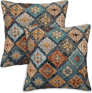 Moroccan Throw Pillow Covers 18×18 Set of 2 | Decorative Cushion Covers for Couch Sofa Bed | Bohemian Home Decor Pillow Cases for Living Room Bedroom | Boho Accent Design