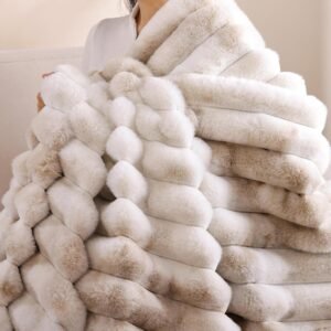 Smoofy Fluffy Faux Fur Throw Blanket – Super Soft Thick Plush Cozy Fuzzy Rabbit Fur, Luxury Warm Fleece Stripe Blanket for Couch, Sofa, Room Decor Gift for Women, Tie Dye Brown Throw, 50×60