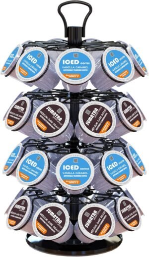 BLACKSMITH FAMILY 36 K Cup Pod Carousel Easy Assembly Design K Cup Holders,K Cup Holder, K Cups Holder,K Cup Carousel, 4-Tier Coffee Pods Holder Storage Organizer Stand,Glossy Black