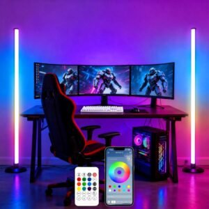 Flupuro 2 Pack ICRGB Corner Floor Lamp, Smart LED Floor Lamps with App & Remote Control, Music Sync, 16 Million Colors, Auto Timer, Modern Ambient Standing Light for Gaming Room, Living Room, Bedroom