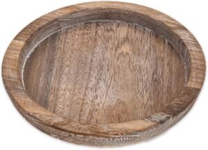 Rustic Wooden Serving Tray – Candle Holder Tray Home Decor, Small Wooden Serving Tray, Round Wood Tray for Coffee Table, Decorative Tray, Centerpiece Table Decorations for Home Decor (8.07 in), Retro