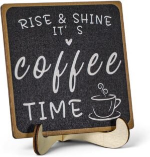 Wooden Coffee Bar Sign Coffee Bar Decor Coffee Bar Decorations Black White with Stand Bar Tabletop Shelf Accessories Coffee Sign Decor for Farmhouse Coffee Office Kitchen Home Station