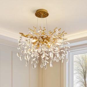 Modern Tree Branch Crystal Chandelier Luxury Gold Crystal Pendant Lighting 18″ Contemporary 6-Light Chandeliers for Dining Room Kitchen Bedroom Living Room