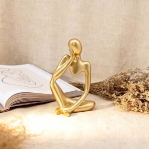 Abstract Gold Thinker Statue – Handcrafted Resin Sculpture, Modern Office Desk Home Decor for Bookshelf Coffee Table Living Room Dorm, Mother’s Day Birthday Spring Gift for Men Women Art Collector