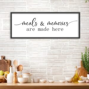 YWJKWLGS Farmhouse Kitchen Wall Art Meals and Memories Are Made Here Sign Wall Decor 32×12 Inch for Dining Room Large Rustic Wooden Framed Hanging (Black)