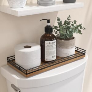 Acacia Bathroom Toilet Tank Tray, 13″ Wood Toilet Paper Storage Basket Back of Toilet Basket Organizer, Vanity Tray for Perfume Makeup Candle Kitchen Counter Coffee Table Decor