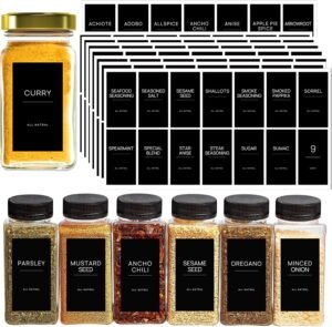 HVSWLY 140PCS Spice Labels for Spice Jars, Black Minimalist Preprinted Spice Jar Labels,Waterproof Oil Resistant Label Stickers for Kitchen Pantry Seasoning Containers