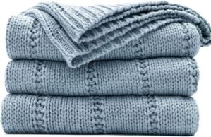 RECYCO Cable Knit Blue Throw Blanket for Couch, Super Soft Warm Cozy Decorative Knitted Throw Blanket 2.3LB for Bed, Sofa, Chair 50″x60″