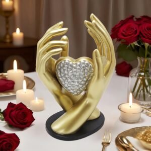 Spring Decorations Wedding Couple gifts,Table Statues Gold Home Decor Aesthetic Lover Figurine-Heart Hands Sculpture for Living Room Bedroom Shelf Office Decor,Anniversary Birthday Gifts for Women Men