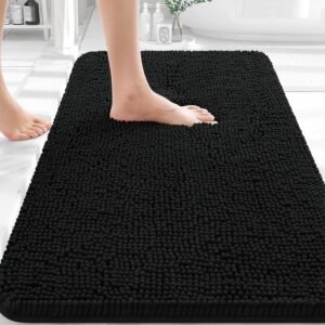 OLANLY Black Bathroom Rug 30×20, Extra Soft Absorbent Chenille Bath Rugs, Rubber Backing Quick Dry, Machine Washable Bath Mats for Bathroom Floor, Tub and Shower, Home Decor Accessories