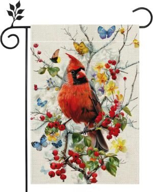 Spring Summer Cardinal Bird Butterfly Floral Garden Flag 12×18 Inch Double Sided, Welcome Yard Decor, Farmhouse Outdoor Flag for Lawn Patio Porch