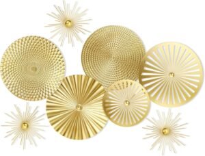 8 Pcs Gold Wall Decor Modern Metal Decor Metal Starbursts Radial Plate Art Hanging Decorative Wall Decorations for Home Bedroom Bathroom Living Room Office Sculpture(Gold)