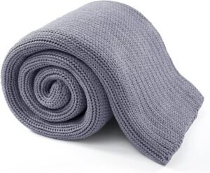 Guohaoi Knitted Weighted Blanket for Adults (Light Grey 60″x80″ 15lbs) No Beads Cooling Throw Blanket for Hot Sleepers, Home Decor Breathable Chunky Knit Heavy Blanket Use on Queen/King Size Bed